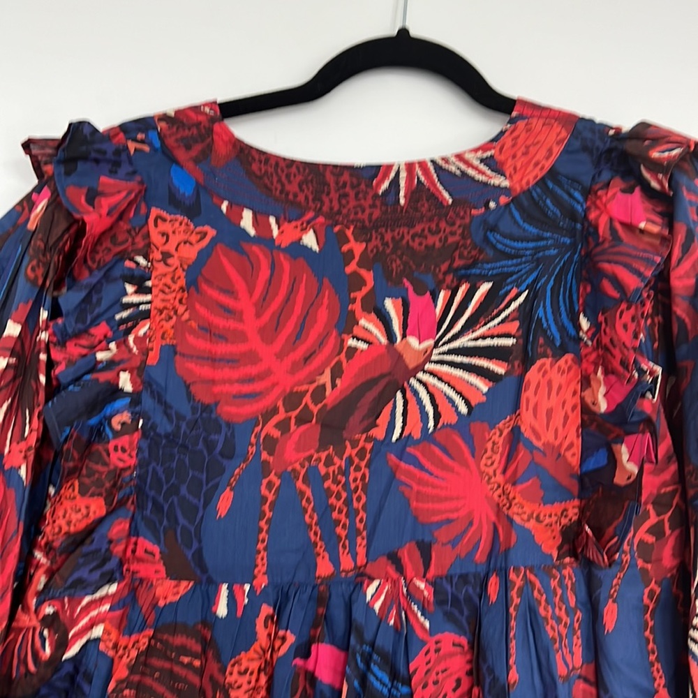 FARM Rio Navy Midi Dress with Red and Pink Tropical Print - Picture 7 of 8